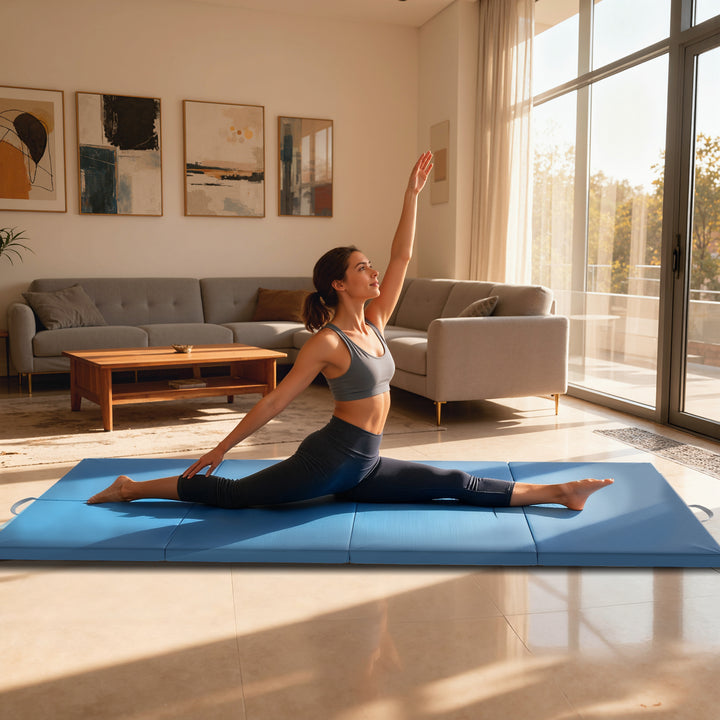 Træningsmåtte, foldbar fitnessmåtte, 240 x 120 x 5 cm, lyseblå