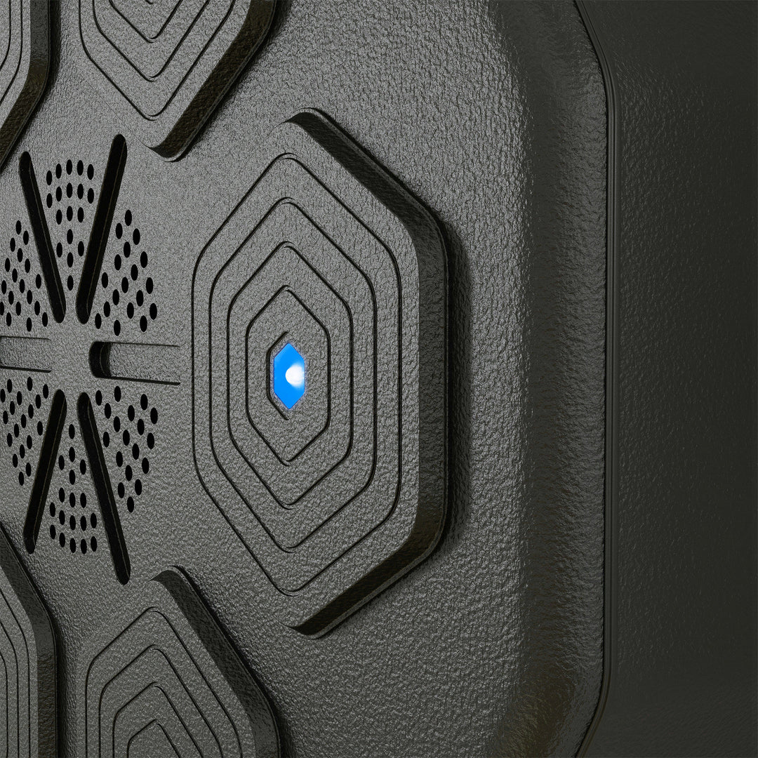 Boksetræner med musikfunktion, bluetooth, lysende prikker, vægbeslag, kunstlæder, sort