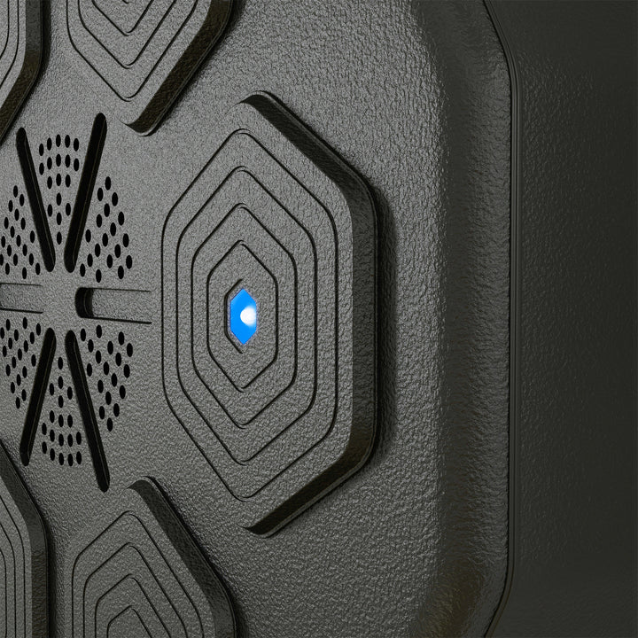 Boksetræner med musikfunktion, bluetooth, lysende prikker, vægbeslag, kunstlæder, sort