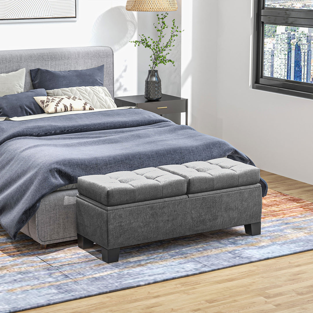 Opbevaringsbænk, polstret bænk med linnedlook, polstret opbevaringsboks, lasteevne op til 180 kg, til entré, soveværelse, stue, 116x41x47 cm, grå