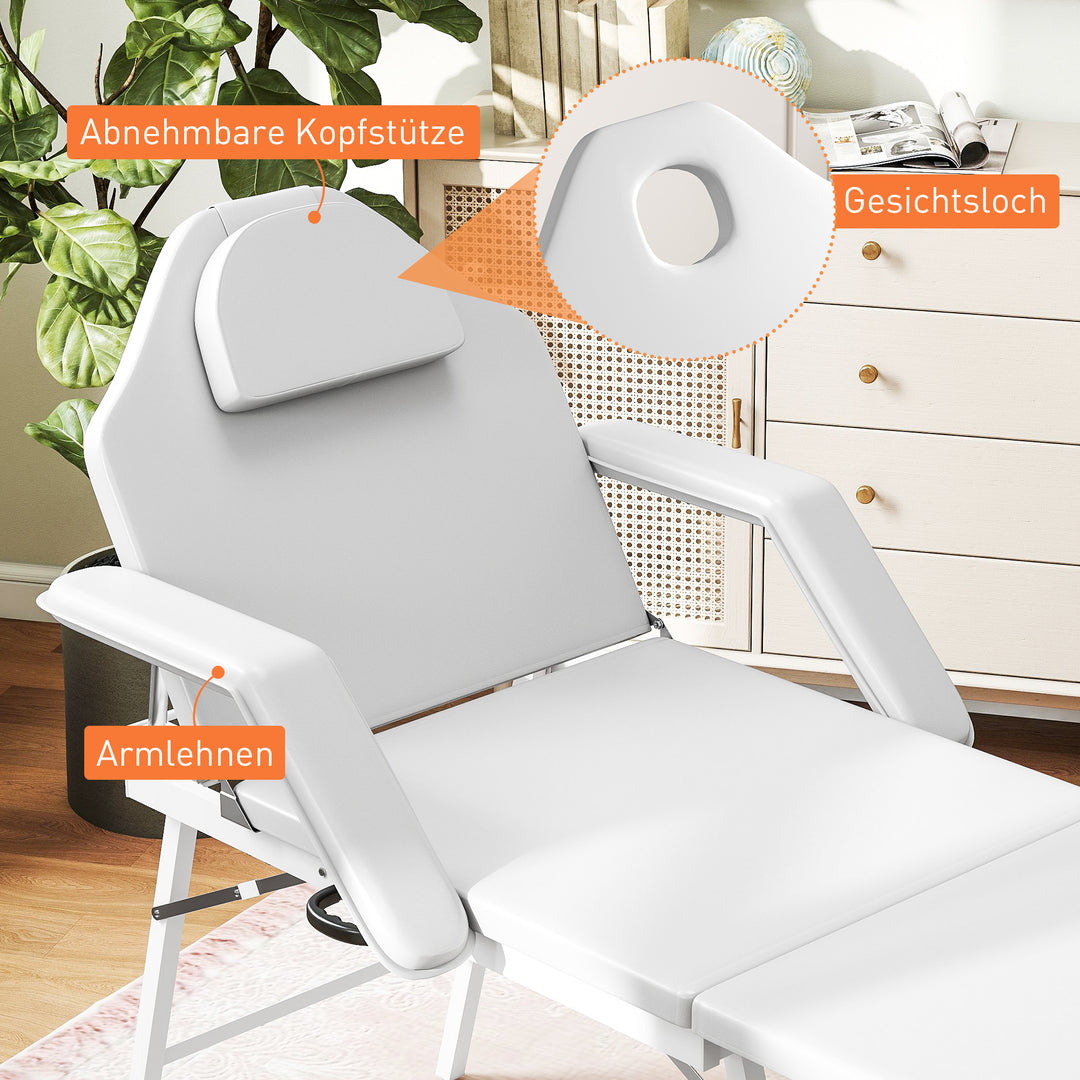 Bærbar massagebrik, sammenklappelig massagebrik med betræk i kunstlæder, skumpolstring, stålramme, hvid