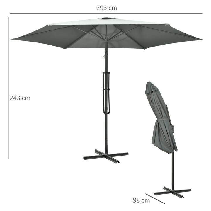 Fritstående parasol Ø293cm, solskærm med sidegreb, krydsfod, vindtæt, vandafvisende, mørkegrå