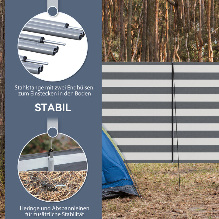 Vindskærm Camping Privacy Screen med 4 stålstænger Bæretaske Strandbeskyttelse til Camping Have Strand 540 x 150 cm Grå+Hvid