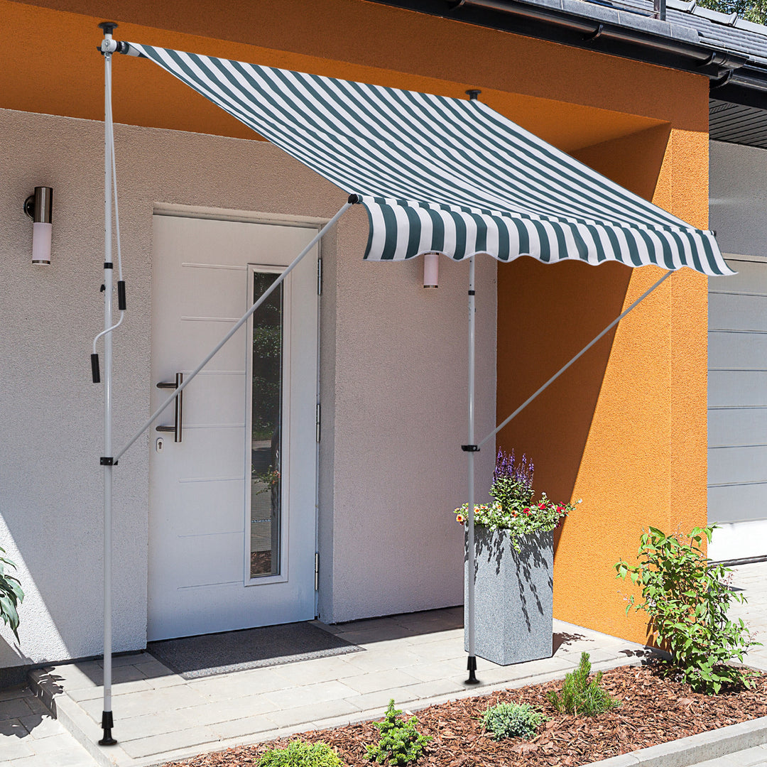 Klemmemarkise med håndsving, højdejusterbar, leddelt armmarkise, smudsafvisende, vejrbestandig, balkonmarkise 150 cm bred, terrassemarkise til terrasse, balkon, veranda, grøn