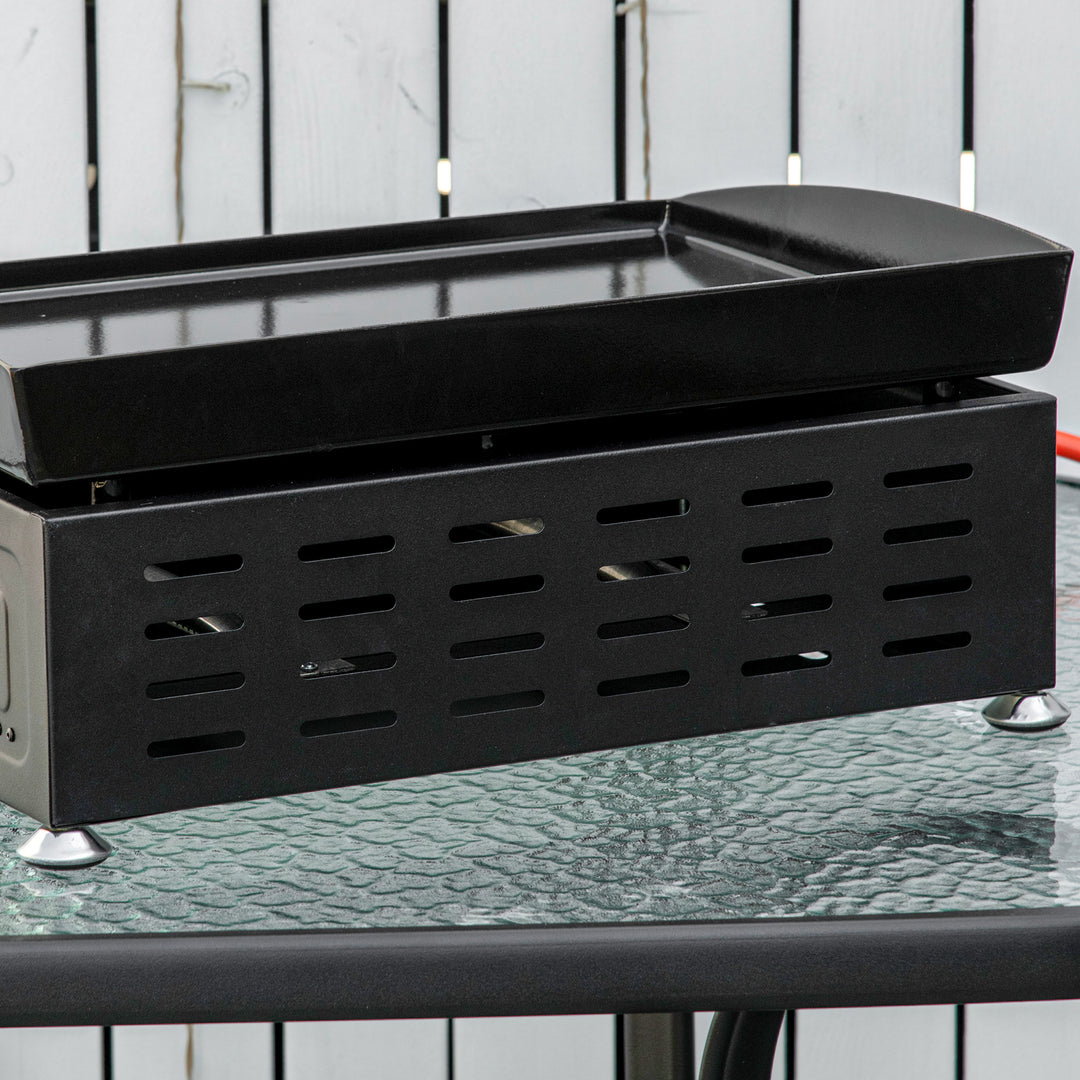 Gasgrill med 2 brændere, slange, non-stick grillplade, rustfrit stål, farve: sølv, 48,5 x 48 x 21 cm