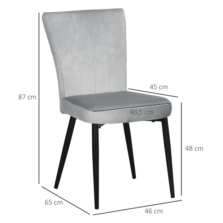 Sæt med 4 spisestuestole, accentstole til køkken og spisestue, stolesæt, velourlook, lysegrå + sort