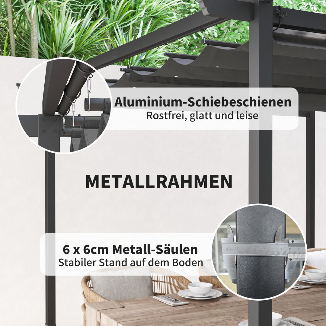 3 x 3 m havepergola med justerbart tag, metalramme, UPF30+ beskyttelse, solskærm til veranda, terrasse, mørkegrå