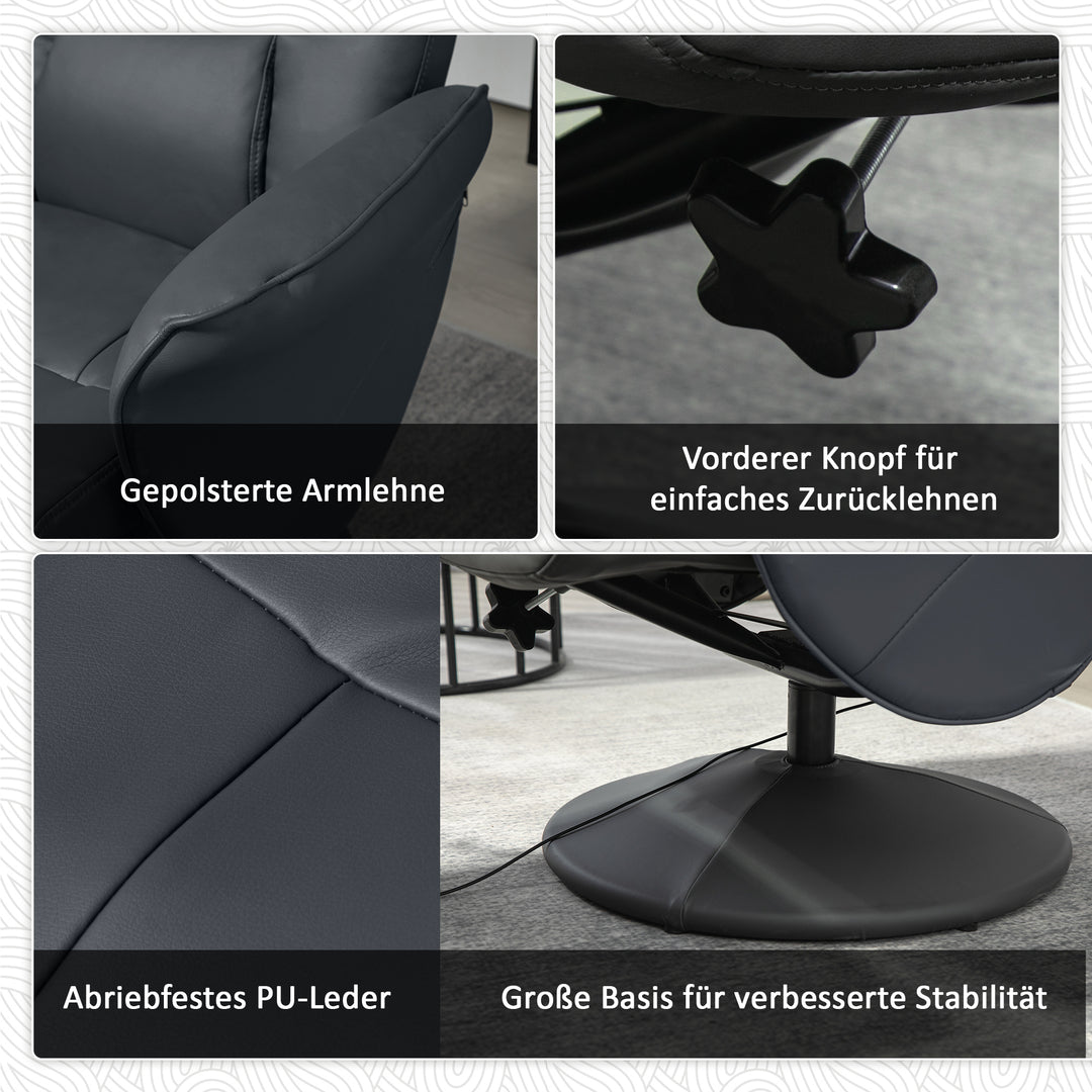 Massagestol med fodskammel, ergonomisk stol med 10 vibrationspunkter, kunstlæder, 76 x 81 x 105 cm, mørkegrå