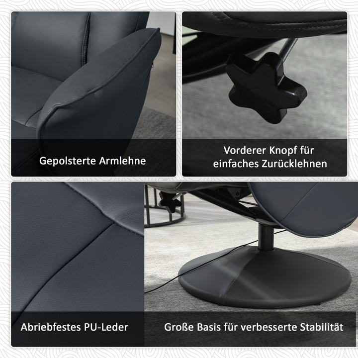 Massagestol med fodskammel, ergonomisk stol med 10 vibrationspunkter, kunstlæder, 76 x 81 x 105 cm, mørkegrå