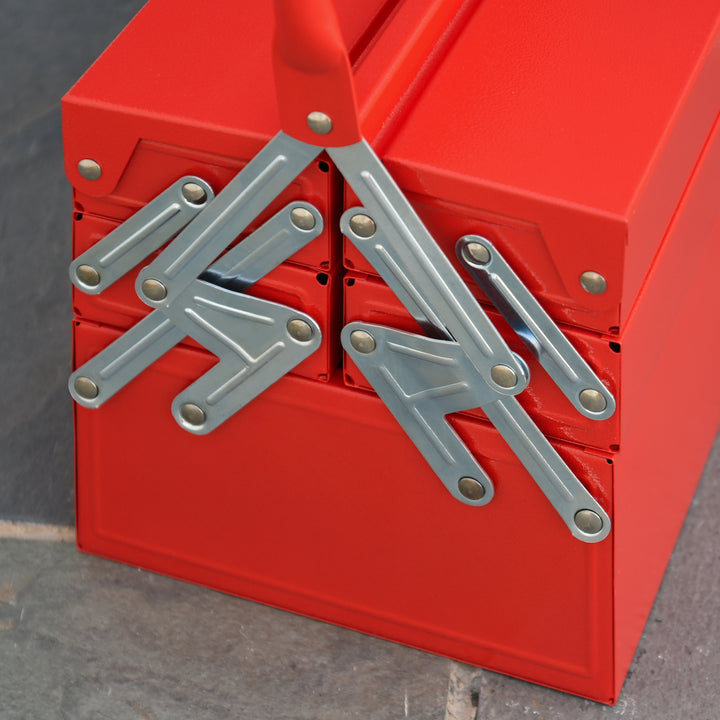 Værktøjskasse med 5 rum, 45 x 20 x 34,5 cm, stål, rød
