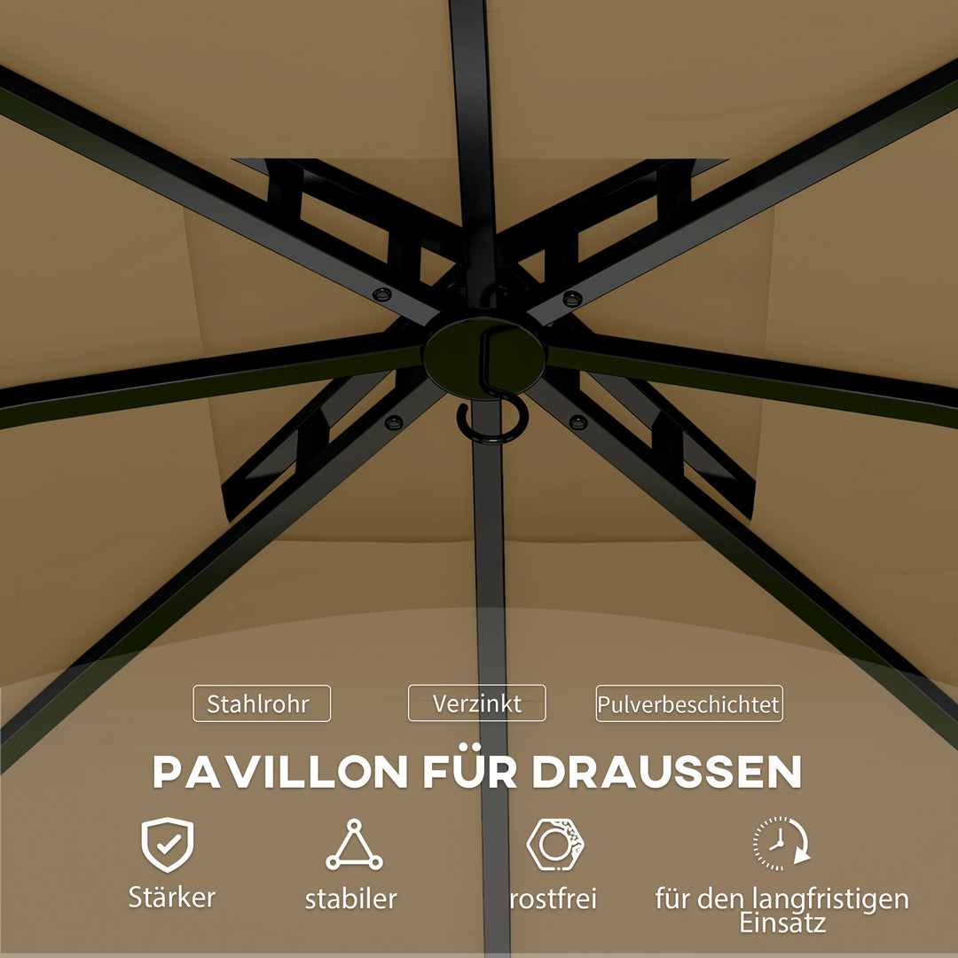 3,4 X 3,4 m havepavillon, øltelt med ventileret tag, buede vinduer, stålramme, beige