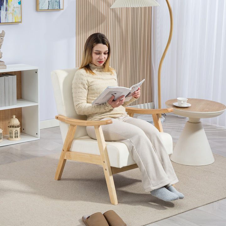 Polstret lænestol, skumfyld, gummitræsstel, cremehvid