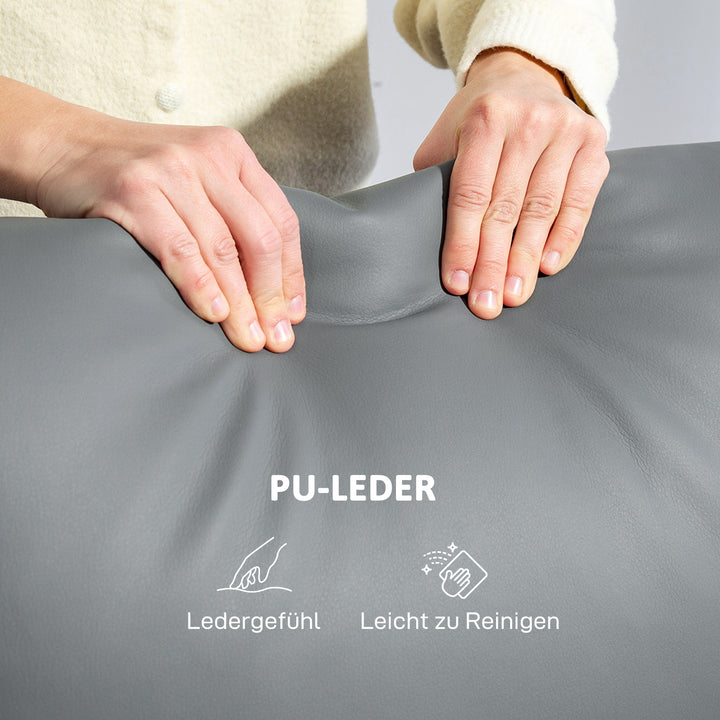 3-personers sofa, venstre og højre lænesæde, justerbar fodstøtte, betræk i kunstlæder, til stue, mørkegrå