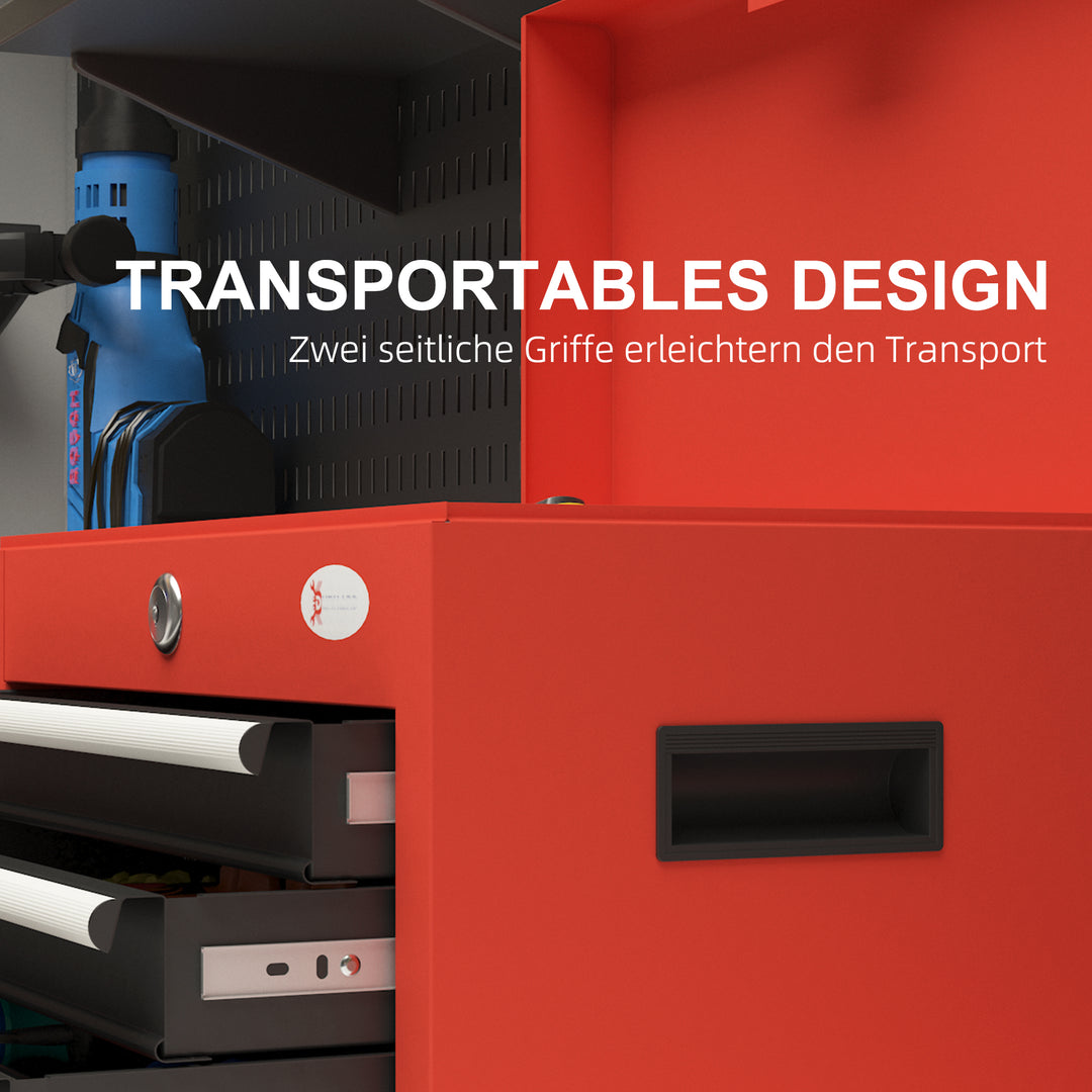 Værktøjskasse, værktøjsvogn, inkl. lås, 2 nøgler, 45 cm x 24,5 cm x 32,5 cm, rød