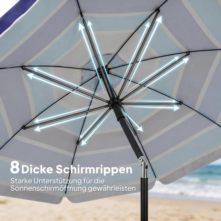 Strandparasol Ø198 cm UV30+ Strandparasol med foldbart bord, kopholder, justerbar hældning, flerfarvet