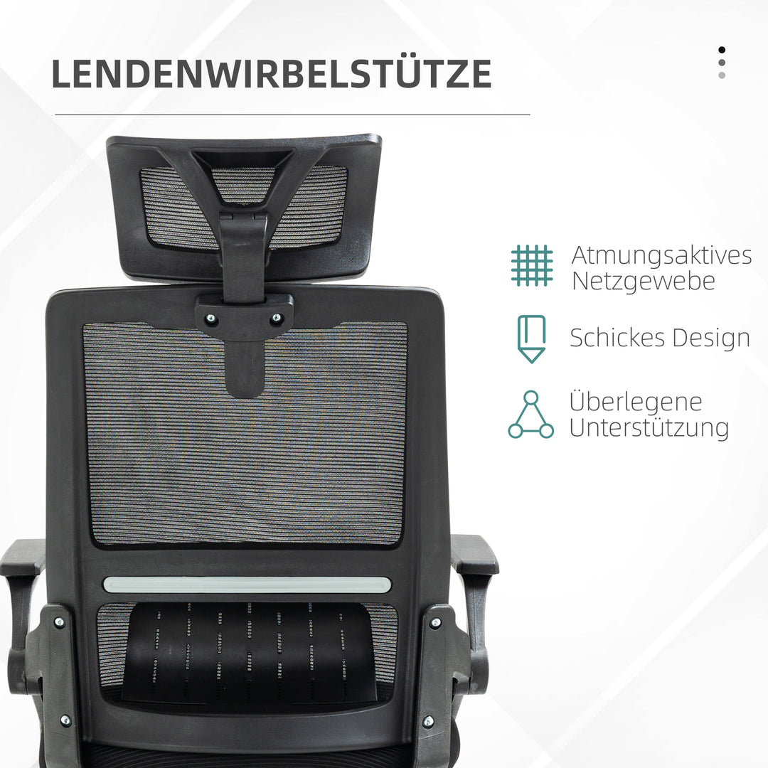 Kontorstol, højdejusterbar, med 1 nakkestøtte, 60 x 61 x 121,5 cm. sort