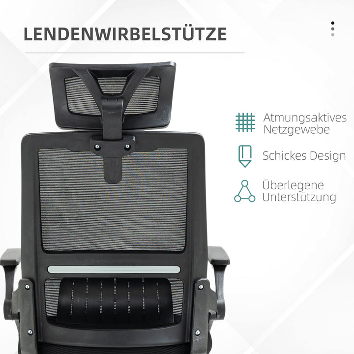 Kontorstol, højdejusterbar, med 1 nakkestøtte, 60 x 61 x 121,5 cm. sort