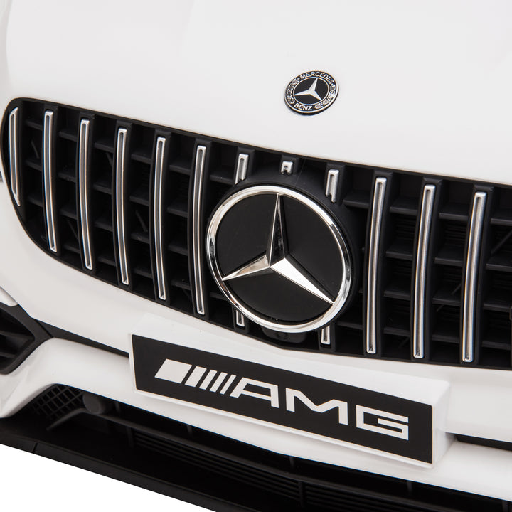 Børnebil 12v mercedes-benz amg glc63s coupe licenseret elbil med fjernbetjent sikkerhedssele 2 x 35w motorer mp337-60 måneder hvid 115 x 70 x 55 cm