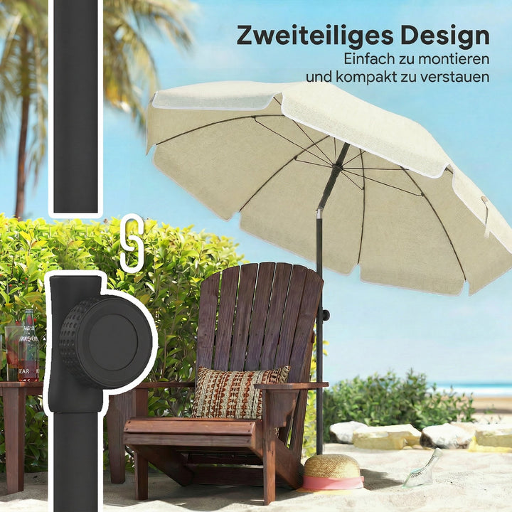 Strandparasol Ø150 cm, vandafvisende, foldbar, med sandanker, justerbar hældning, bæretaske, beige