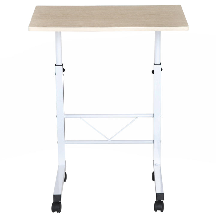 Sidebord højdejusterbart sofabord mobilt endbord med hjul låsebremser c-borde spånplade stål jern plastik hvid ahornfarve 60 x 40 x 68-78 cm