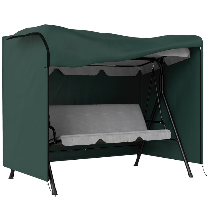 3-Personers gyngeovertræk, vandafvisende, vinterbestandigt beskyttelsesovertræk til havegynge, uv-bestandig presenning, overtræk, rivefast 600d oxford-stof, 205 x 124 x 164 cm, mørkegrøn