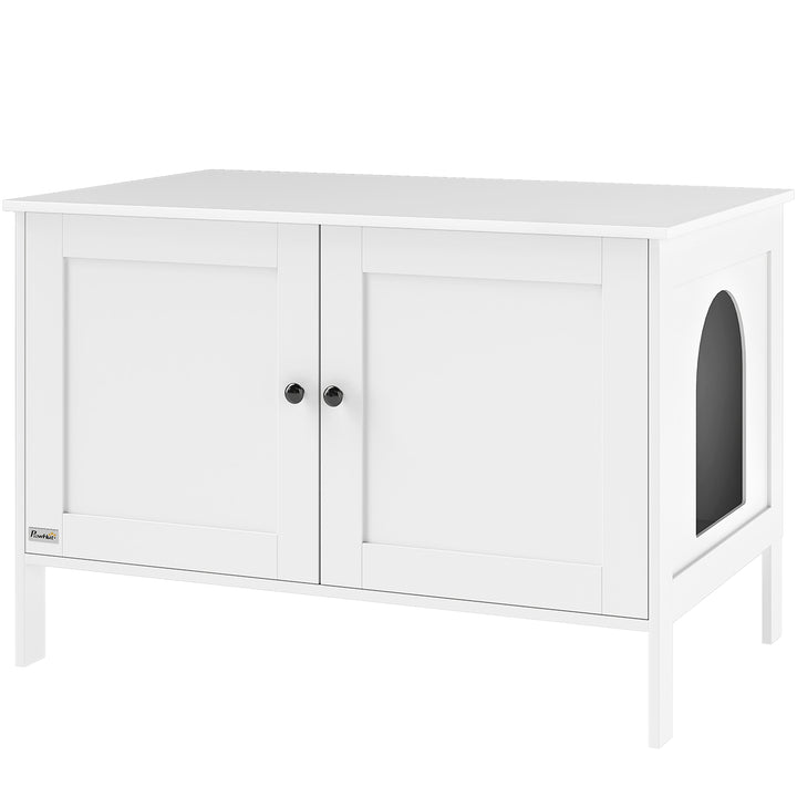 Kattebakkeskab med dørskillevæg kattebakke til store katte 80 x 51 x 54 cm hvid