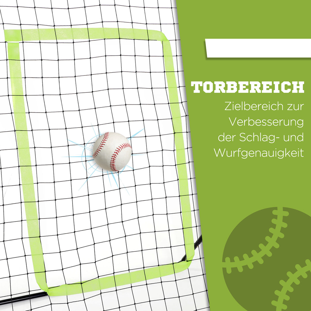 Baseball rebound net, vejrbestandigt, metalramme, grøn hitting zone, 174h x 123b x 90d cm