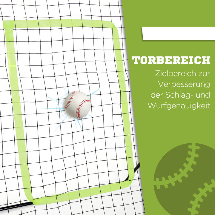 Baseball rebound net, vejrbestandigt, metalramme, grøn hitting zone, 174h x 123b x 90d cm