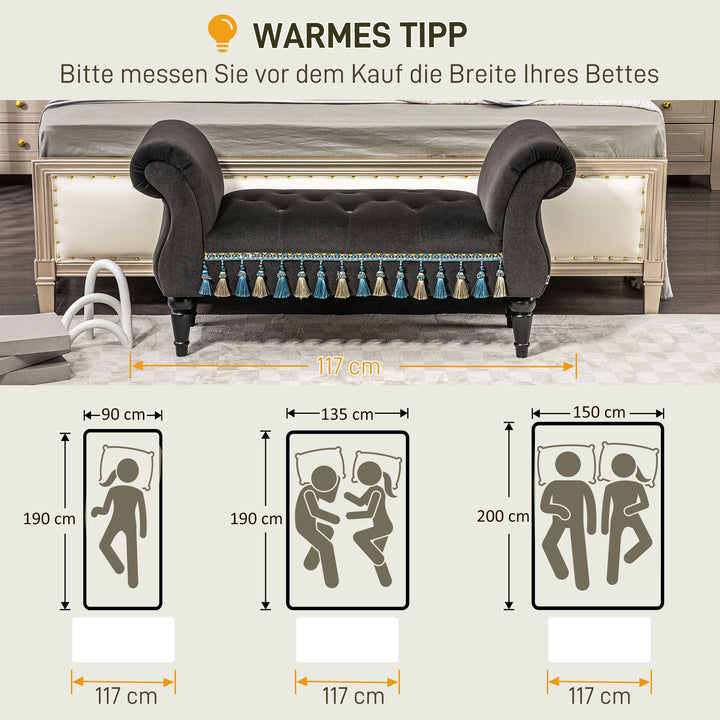 Polstret bænk, vintage design, op til 150 kg, 117 x 40 x 58 cm, mørkegrå