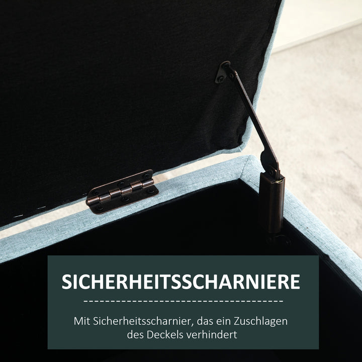 Bænk med opbevaringsplads, polstret bænk med linnedlook, kommode med træben, kommodebænk til stue, soveværelse, entre 110 x 39 x 45 cm, lysegrøn