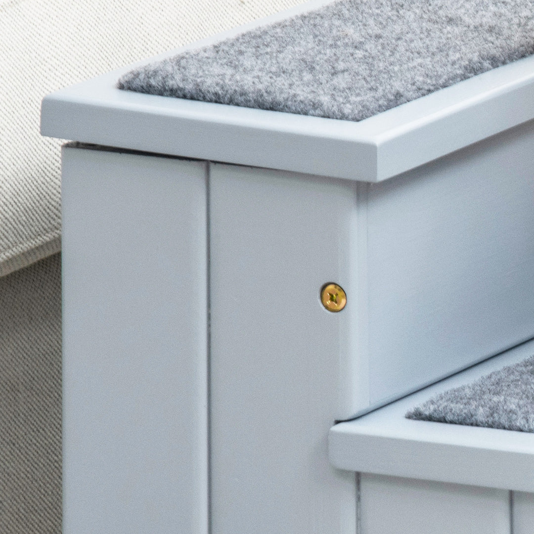 Hundetrappe 3 trin kattetrappe kæledyrstrappe hundetrappe til hunde og katte kæledyrstrappe indgangshjælp med tæppe opbevaringsplads til sovesofa grantræ grå 40,5 x 44,5 x 38 cm