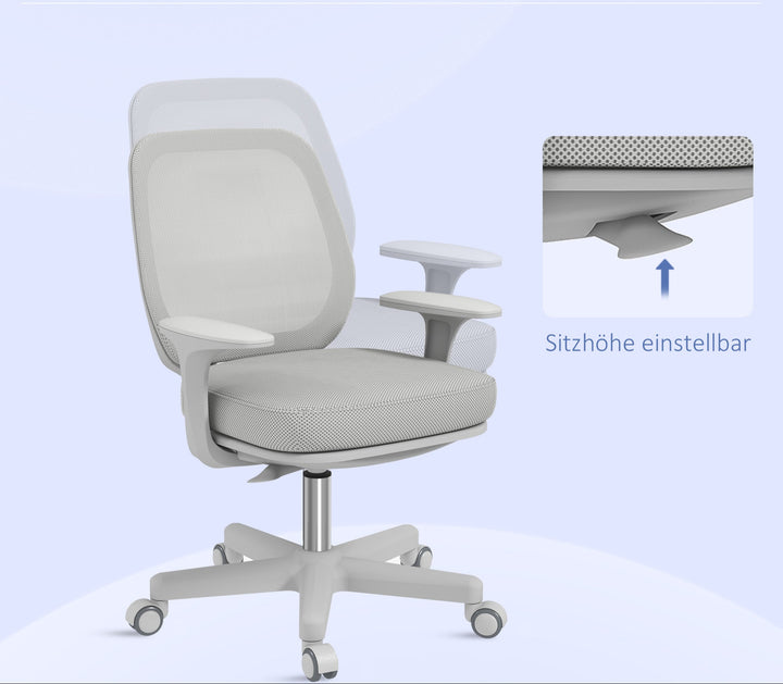 Kontorstol, ergonomisk skrivebordsstol med drejefunktion, højdejusterbar 55 x 48 x 83-95 cm, grå