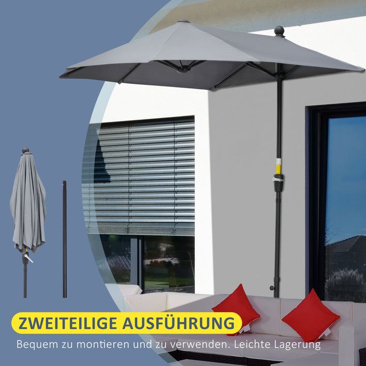 2 x 2 m parasol, halvrund parasol, balkonparasol med holder, vandafvisende til have, terrasse, gårdhave, 100% polyester, mørkegrå