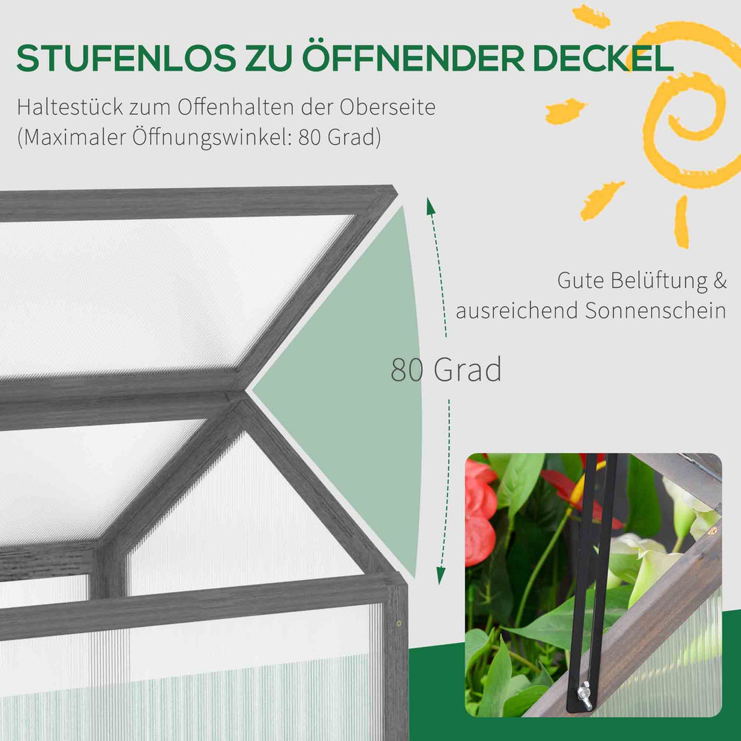 Mini-drivhus med polycarbonatpaneler og ventilationshul, 90 x 52 x 50 cm, grå