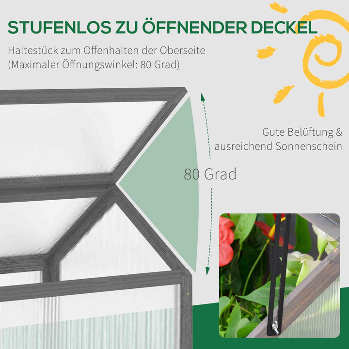 Mini-drivhus med polycarbonatpaneler og ventilationshul, 90 x 52 x 50 cm, grå