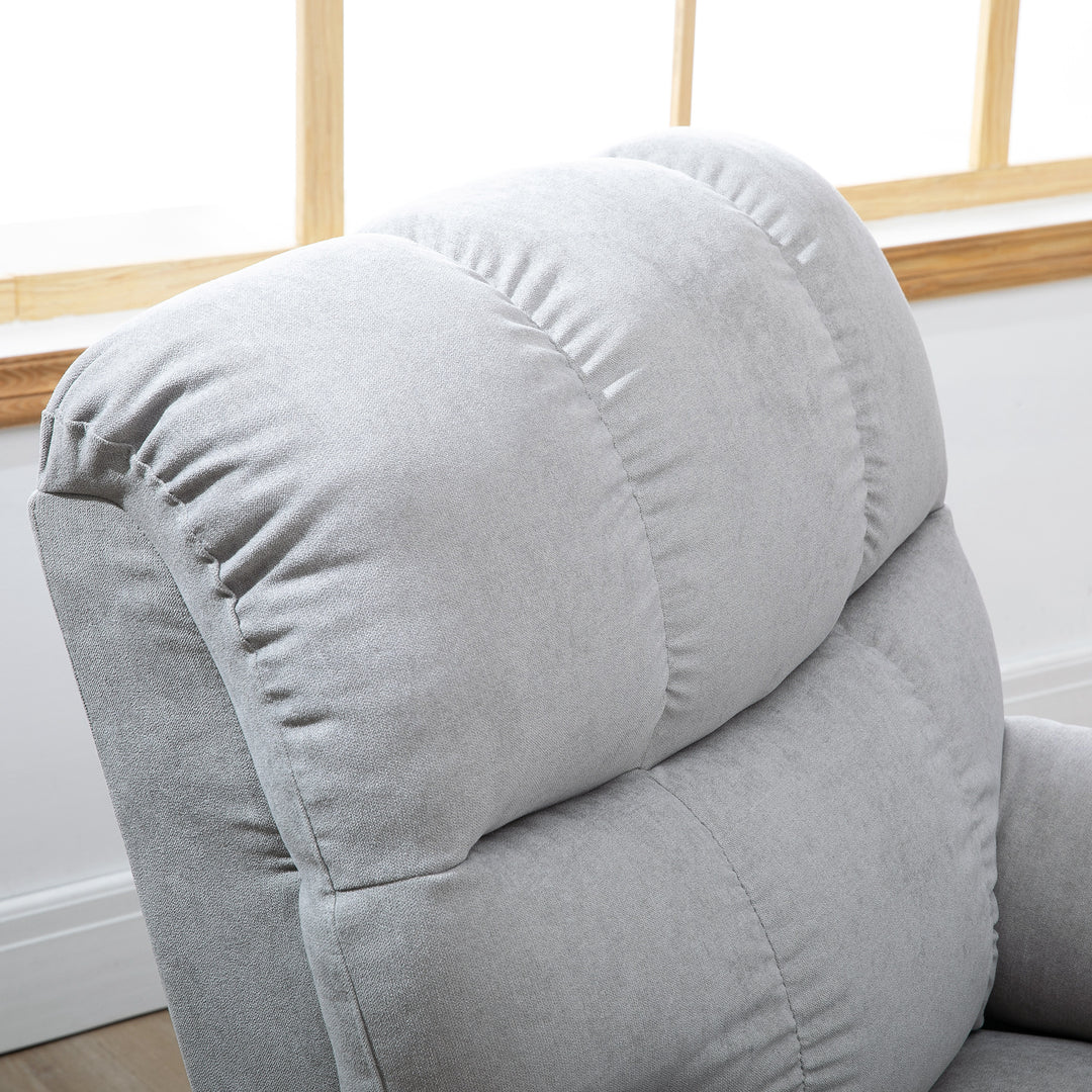 Lænestol med ståstøtte, massagestol, afslappende stol med usb-port, tv-stol med fjernbetjening, sidelomme, lænestol med fløjlslook, grå