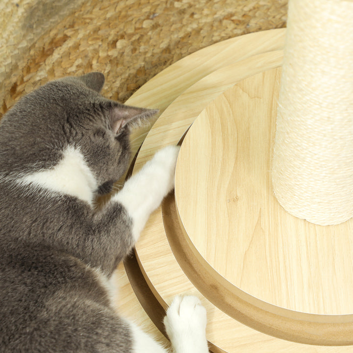 Kradsetræ til katte, 69 cm, sisal kradsetræ, boldløbebane, legebold, legefjeder, 4-i-1 design, cremehvid