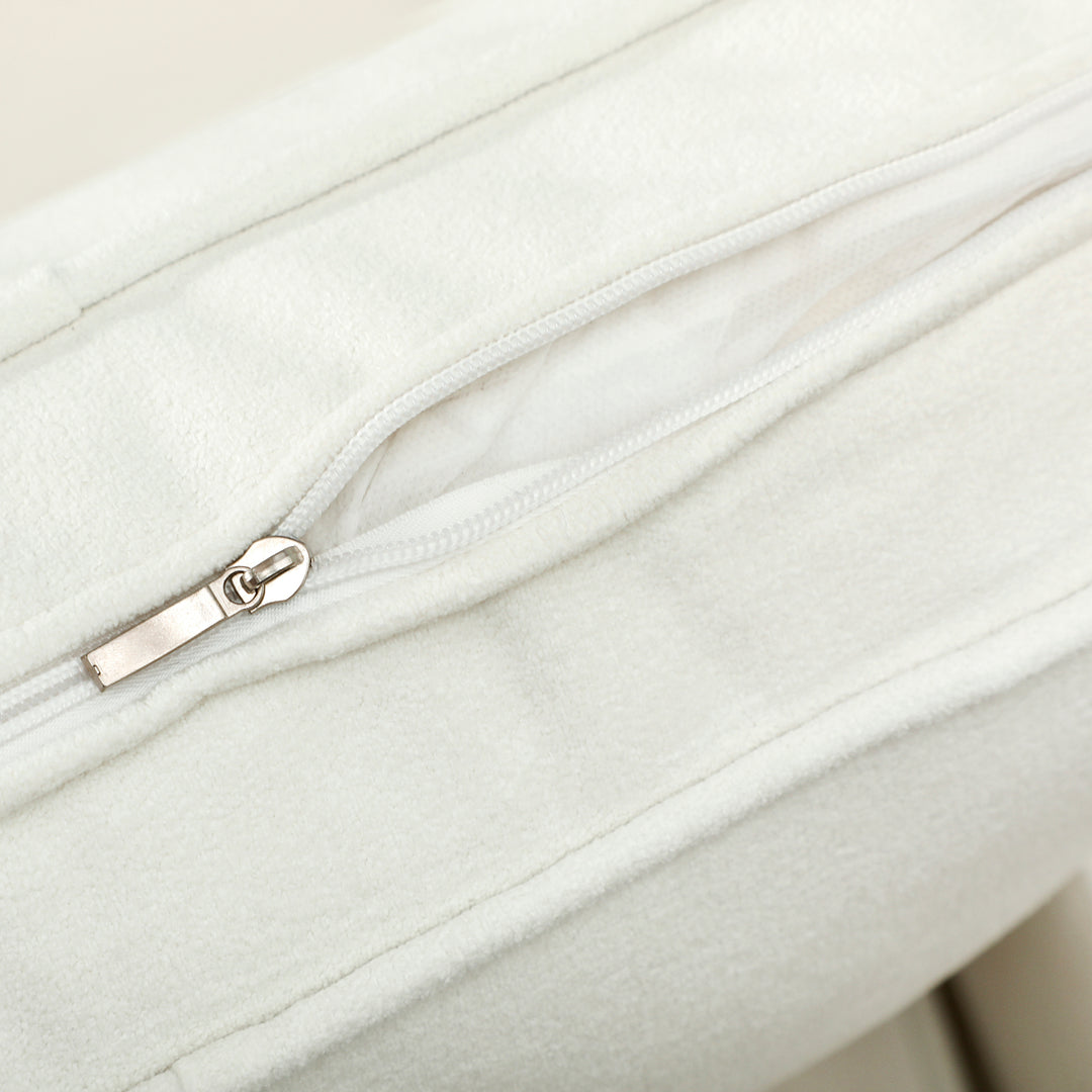 3-personers sofa med tykke hynder, gummitræ, stofbetræk, polstret sofa til stue, kontor, soveværelse, cremehvid