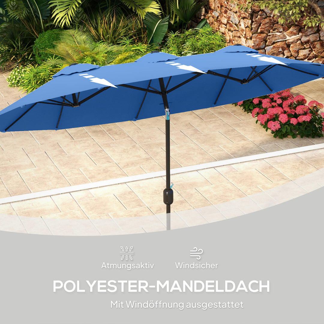 Parasol, haveparasol, vipbar, med håndsving, vindfang, polyester+stål, marineblå, 285 x 147 cm