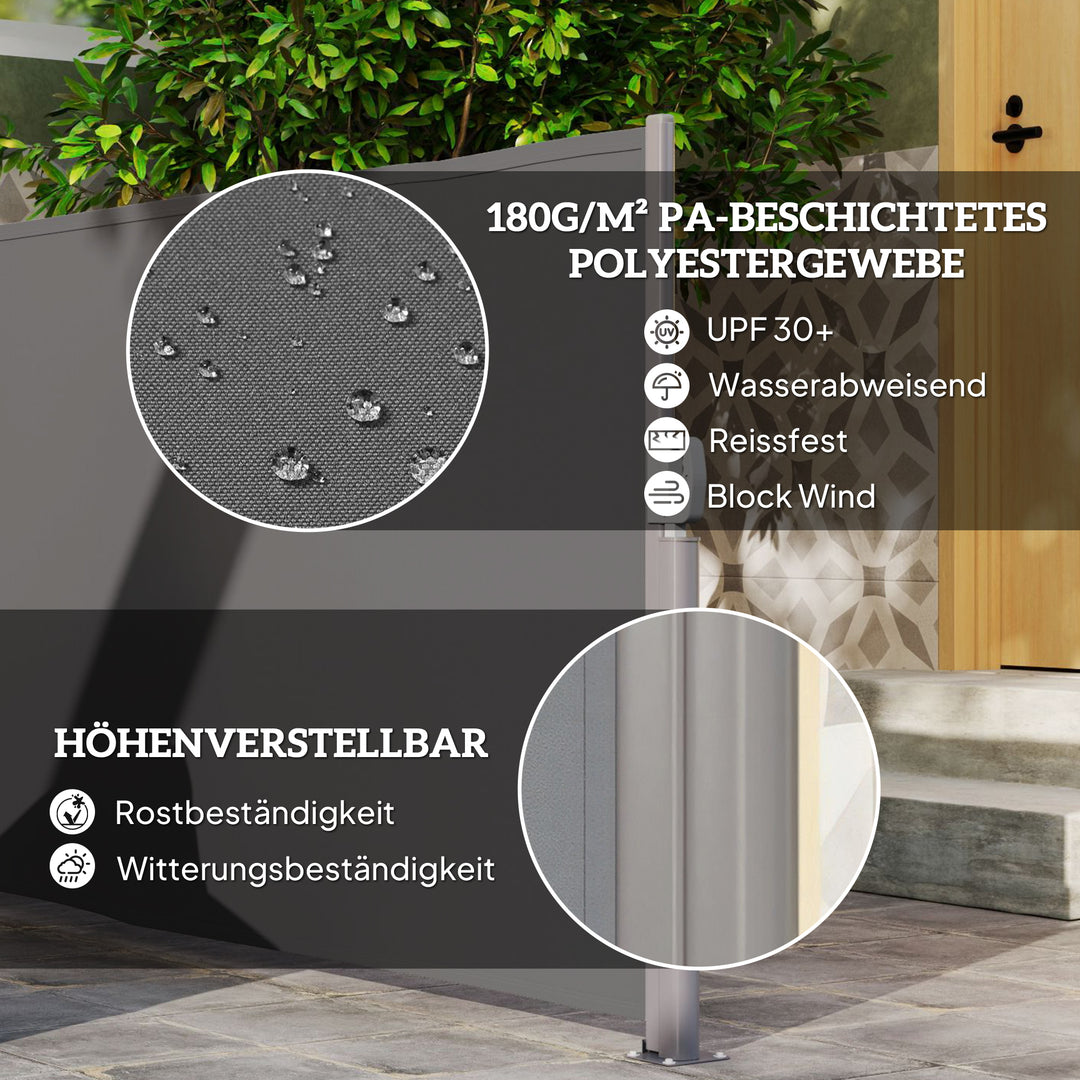 Sidemarkise, udtrækkelig, uigennemsigtig privatlivsskærm med vægbeslag, belægning, 300x140 cm, mørkegrå