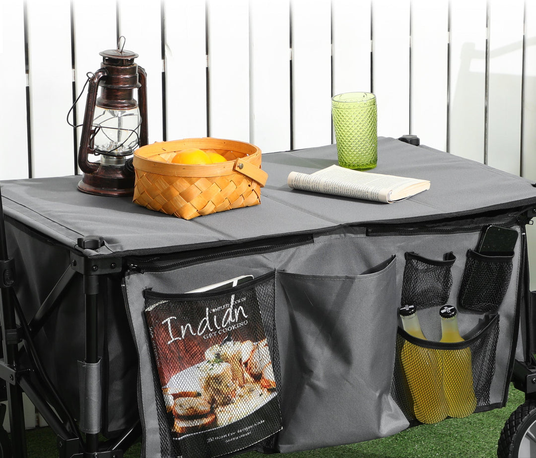 Foldbar trækvogn, 5 sidelommer, justerbart håndtag, op til 120 kg, stål, mørkegrå, 100 x 55 x 93 cm