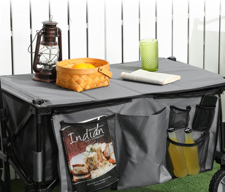 Foldbar trækvogn, 5 sidelommer, justerbart håndtag, op til 120 kg, stål, mørkegrå, 100 x 55 x 93 cm