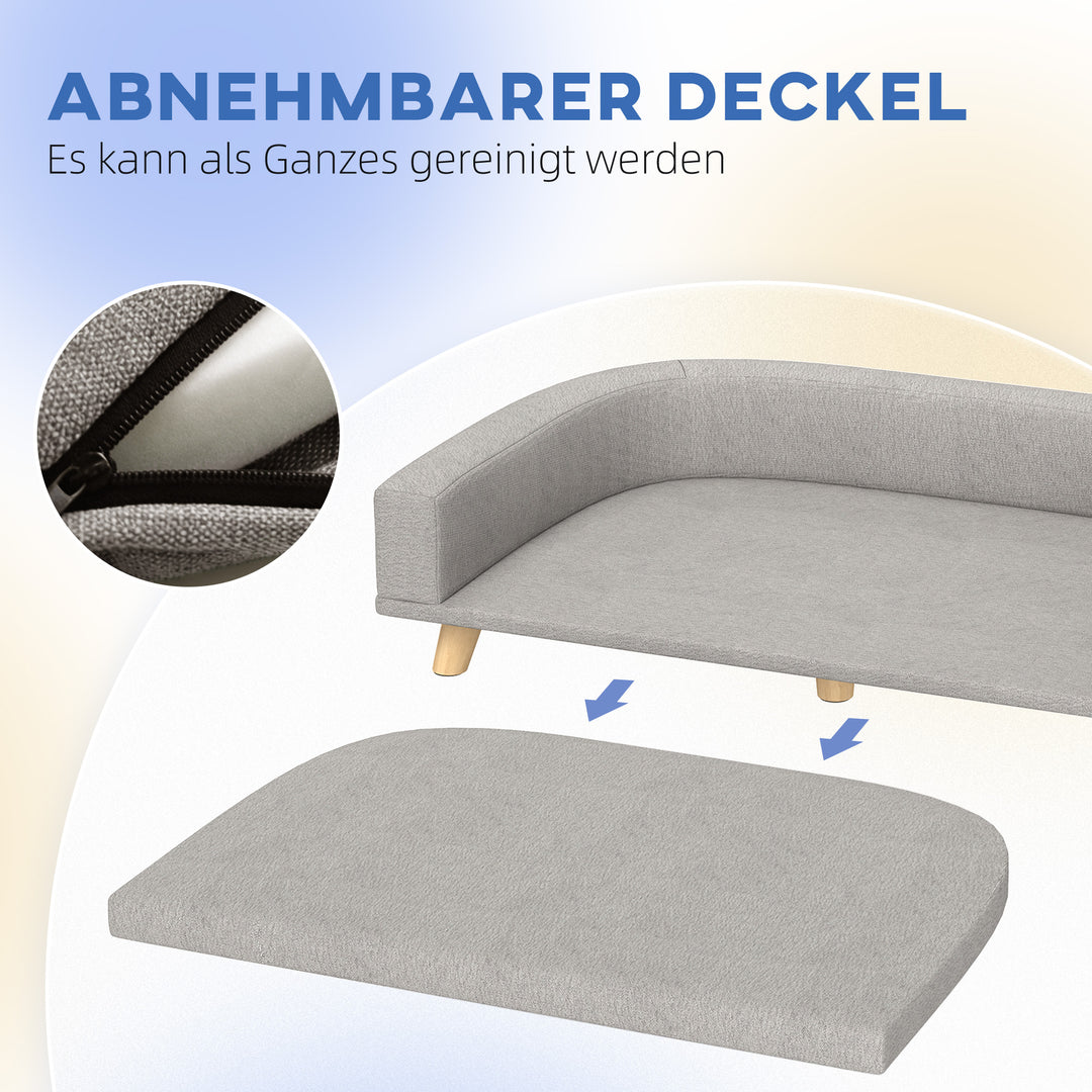 Hundesofa til store hunde op til 30 kg, polstret, ben af fyrretræ, 98 x 67 x 25 cm, grå