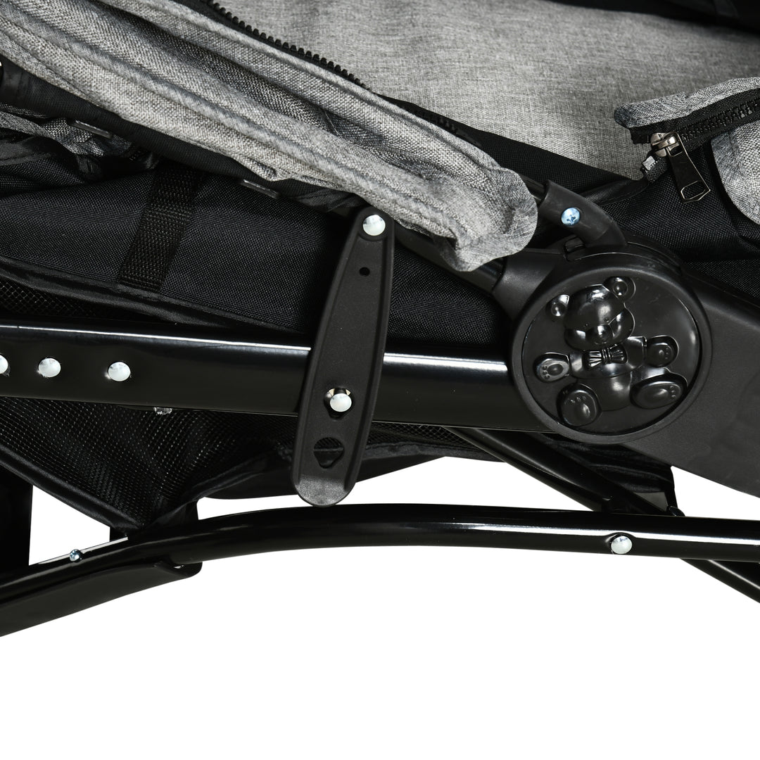 Hundevogn katteklapvogn kæledyrsklapvogn med 3 hjul sammenklappelig hundekat oxford grå+sort 109,5 x 57,5 x 106,5 cm