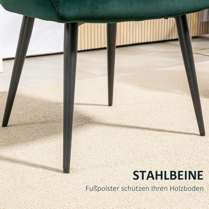 Polstret stol, accentstol, dekorativ quiltning, fløjlslook, op til 120 kg, mørkegrøn