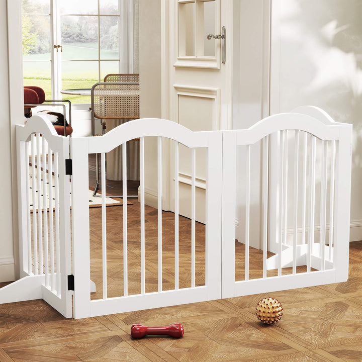 Foldbar hundegitter, 4 paneler, til trapper, gange, døre, mdf/massivt træ, hvid