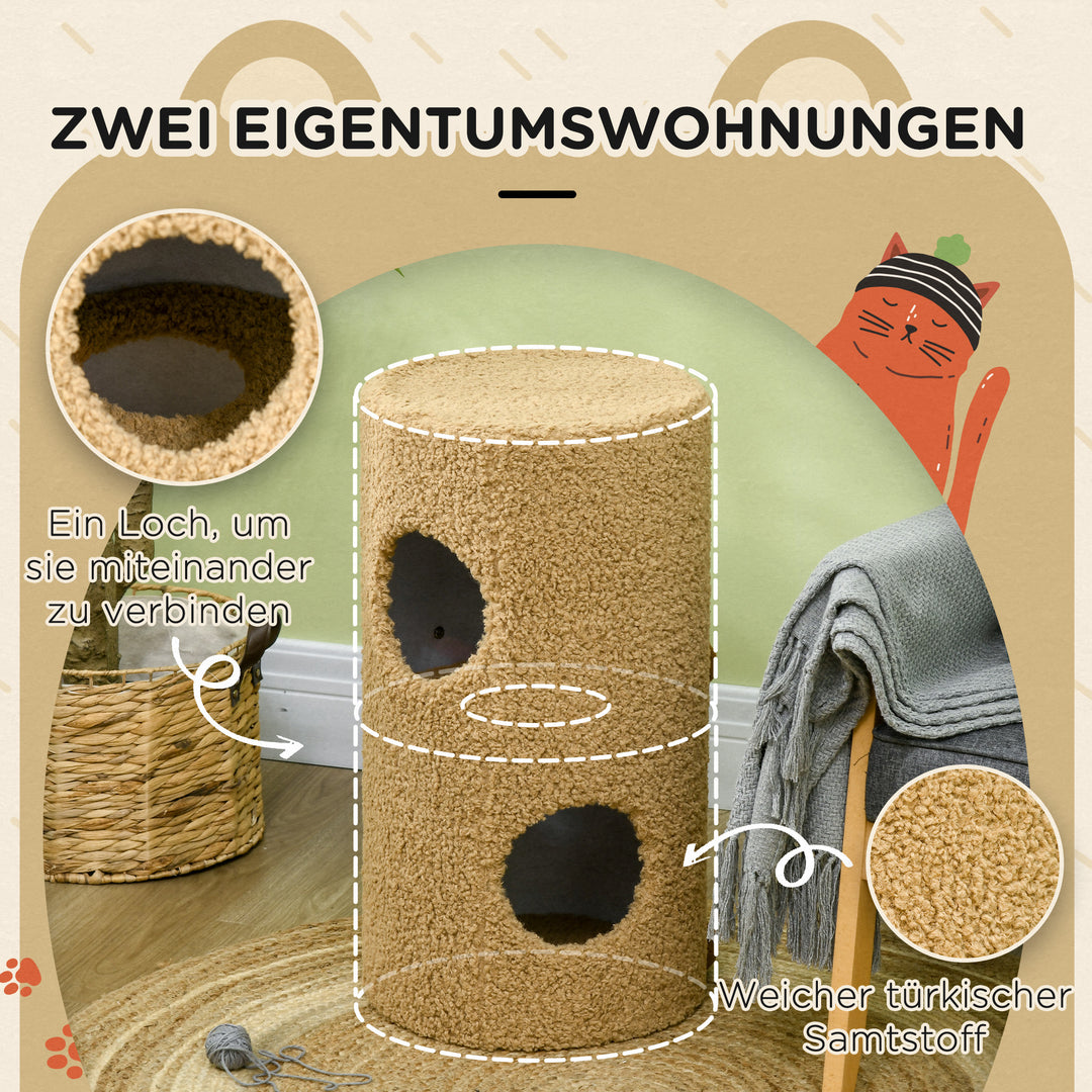 Kradsetønde designet af en bjørn med 2 kattehuler og 1 kradseområde, hvid + brun