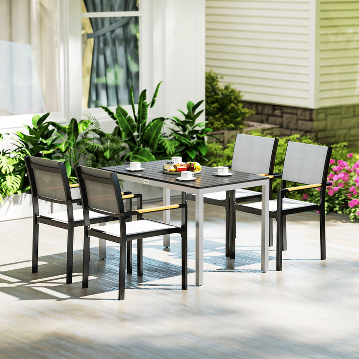 Aluminium havebord, 120x70 cm, vejrbestandigt, balkonbord med trælook, til 4-6 personer, sort