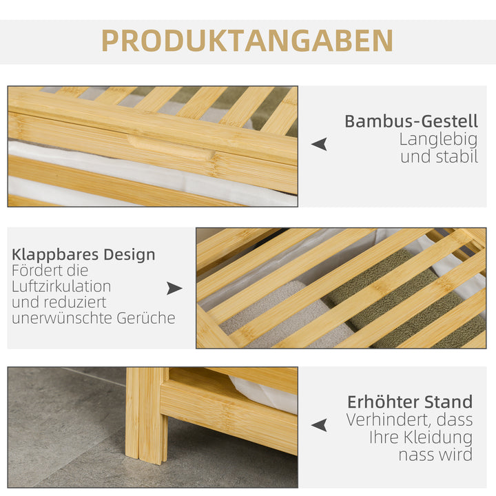 Bambus vasketøjskurv med aftagelig vasketøjspose, vandafvisende, naturfarvet + beige