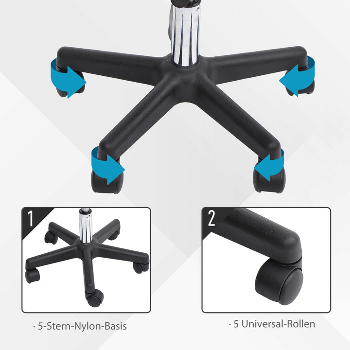 Højdejusterbar rulleskammel med ryglæn, drejeskammel 72-84 cm, 360° drejelig arbejdsskammel, kontorskammel til kontor, salon, massage, spa, sort
